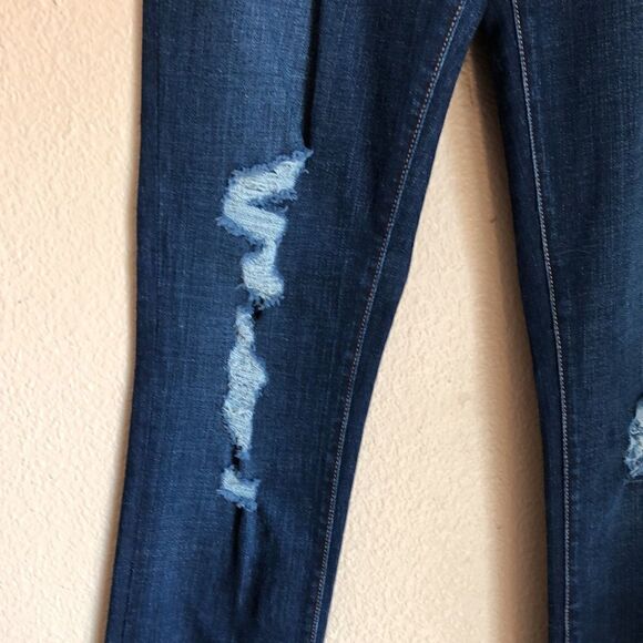 J Brand low rise Torn Dark Vintage Jeans distressed on front, whiskering 29 Nice - Picture 5 of 13